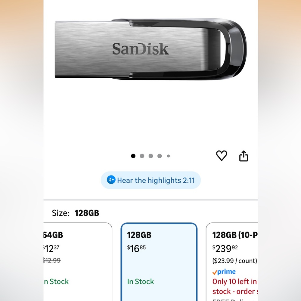 SanDisk Ultra Flair 128GB USB 3.0 Flash Drive - Silver - Picture 3 of 4